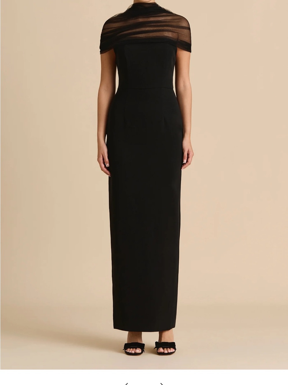 Strapless Black Evening Sheath Dress with Sheer Capelet - Picture 2 of 3